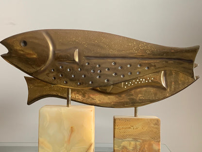 Frisman Vintage Pair of Large Brass Fish Sculptures by Curtis Jere