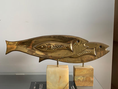 Frisman Vintage Pair of Large Brass Fish Sculptures by Curtis Jere