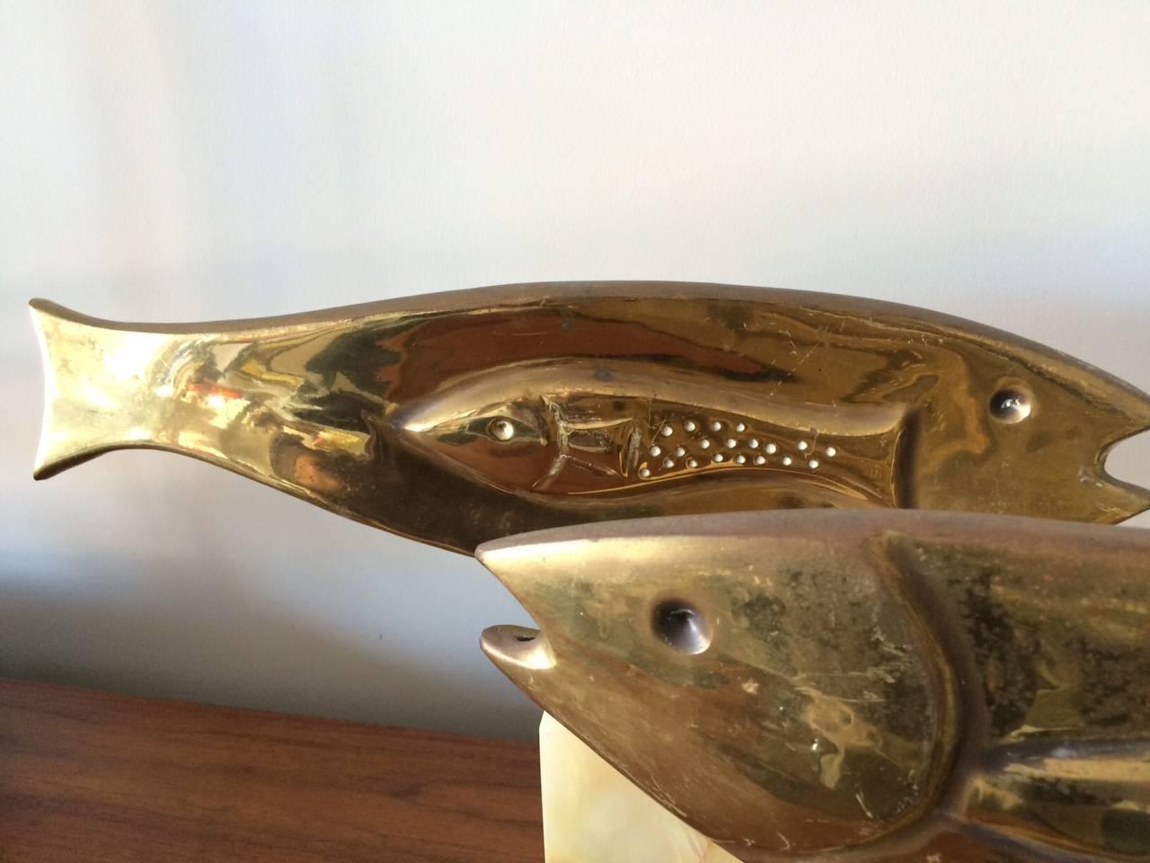 Frisman Vintage Pair of Large Brass Fish Sculptures by Curtis Jere