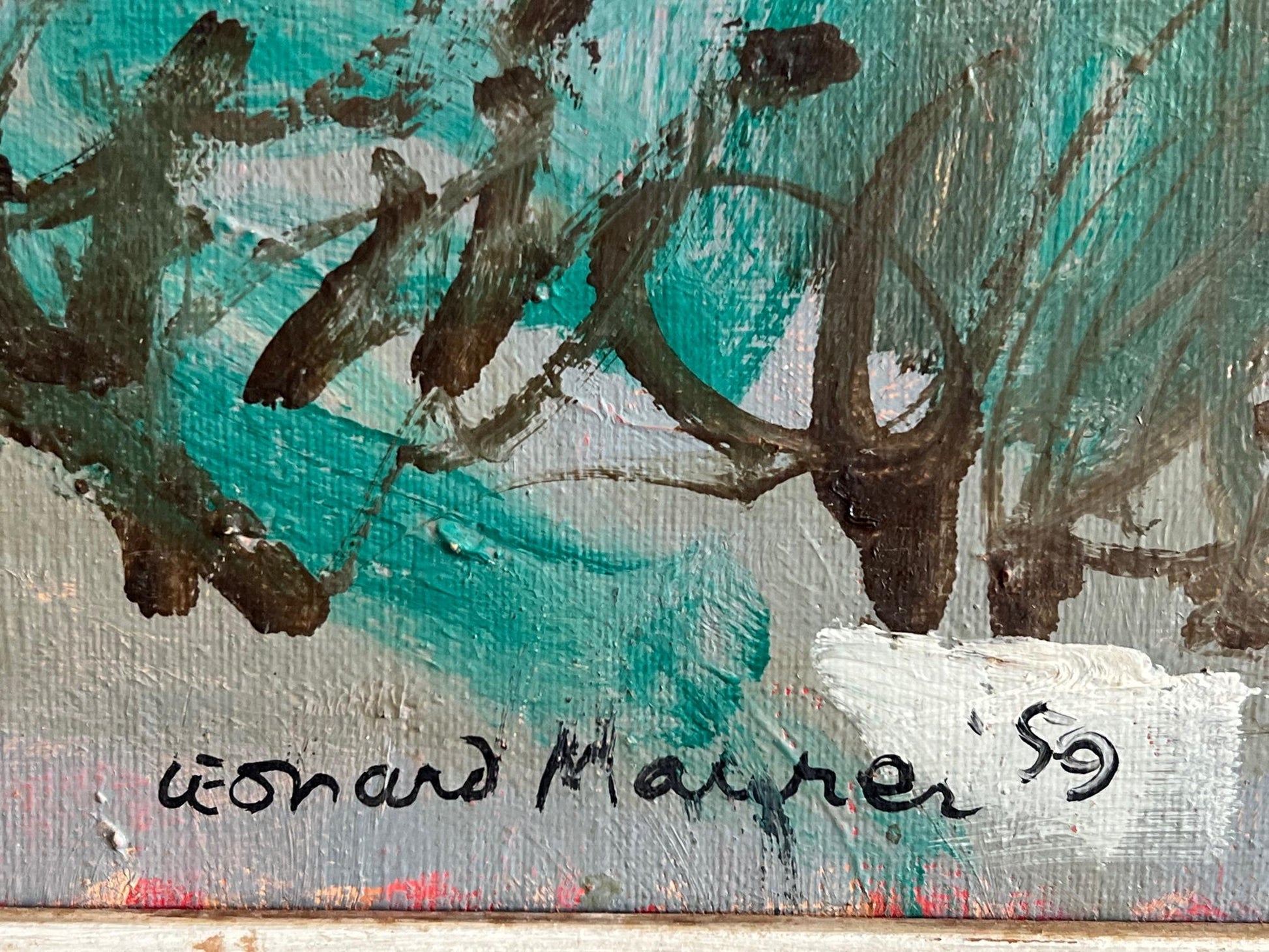 Frisman Vintage Leonard Maurer Landscape Painting, 1959