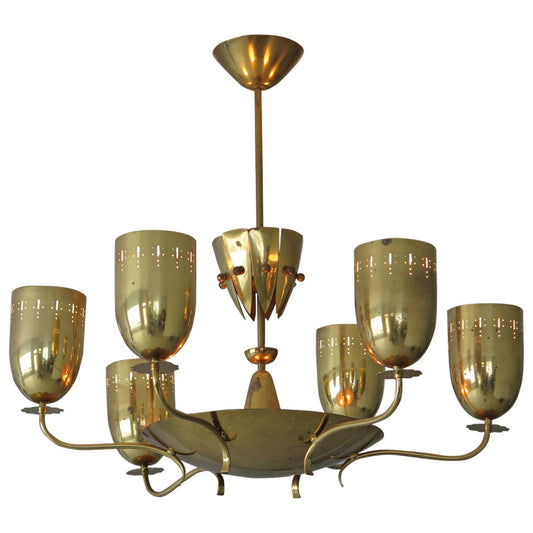 Frisman Vintage Large German Chandelier in Polished Brass, circa 1950s