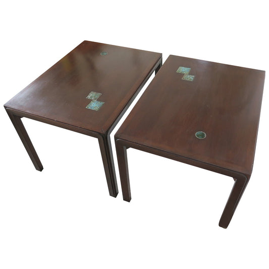 Frisman Vintage Pair of Edward Wormley for Dunbar Occasional Tables with Natzler Tiles