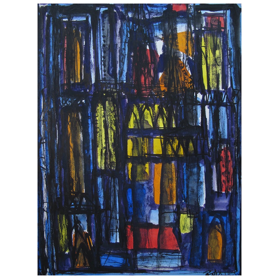 frisman vintage A Robert Freiman Gouache on Paper "Cathedrale" 1961