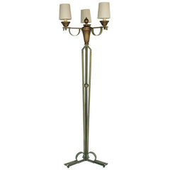 Elegant Floor Lamp by Arlus in Wrought Iron and Brass