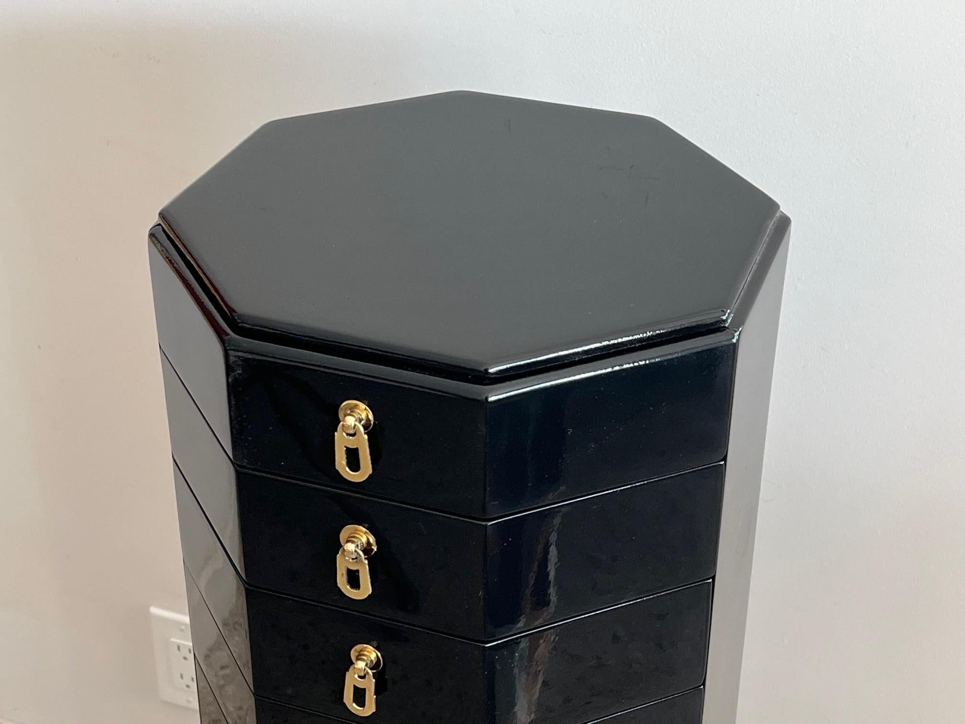 Frisman Vintage Unusual Octagon Mini Chest in Black Laquer 1970's