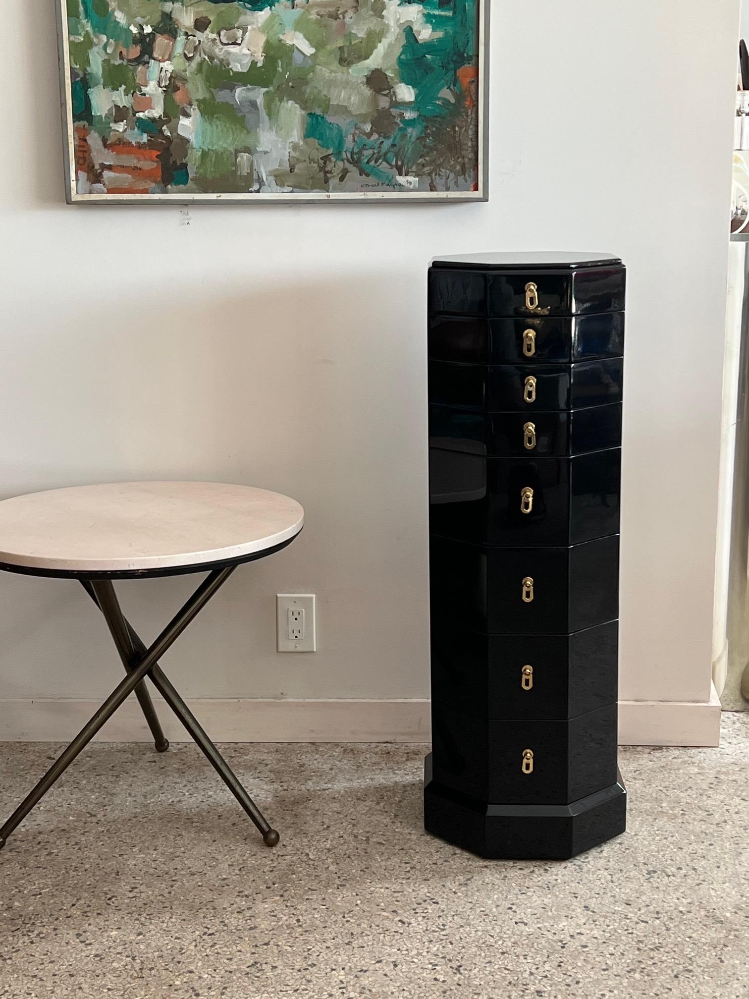 Frisman Vintage Unusual Octagon Mini Chest in Black Laquer 1970's