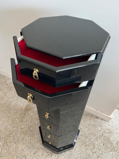 Frisman Vintage Unusual Octagon Mini Chest in Black Laquer 1970's