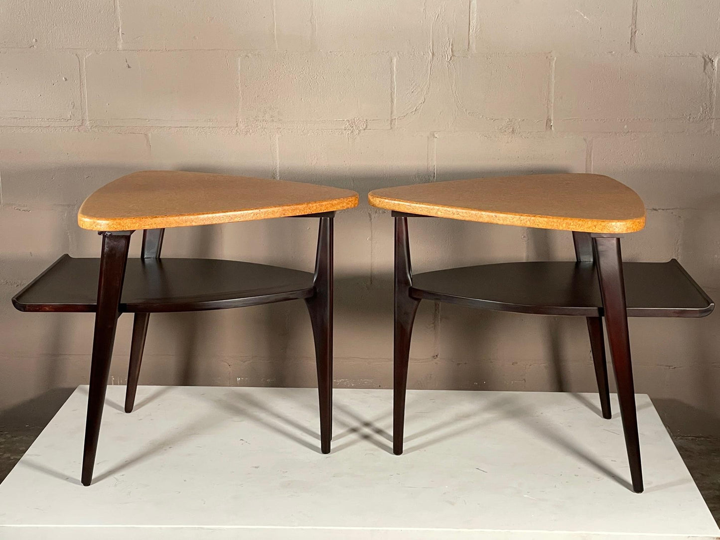 frisman vintage Cork Top End Tables by Paul Frankl