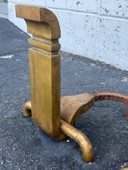 A Pair Of Bronze Modernist Andirons By Wah Chang Signed Ca' 1950's