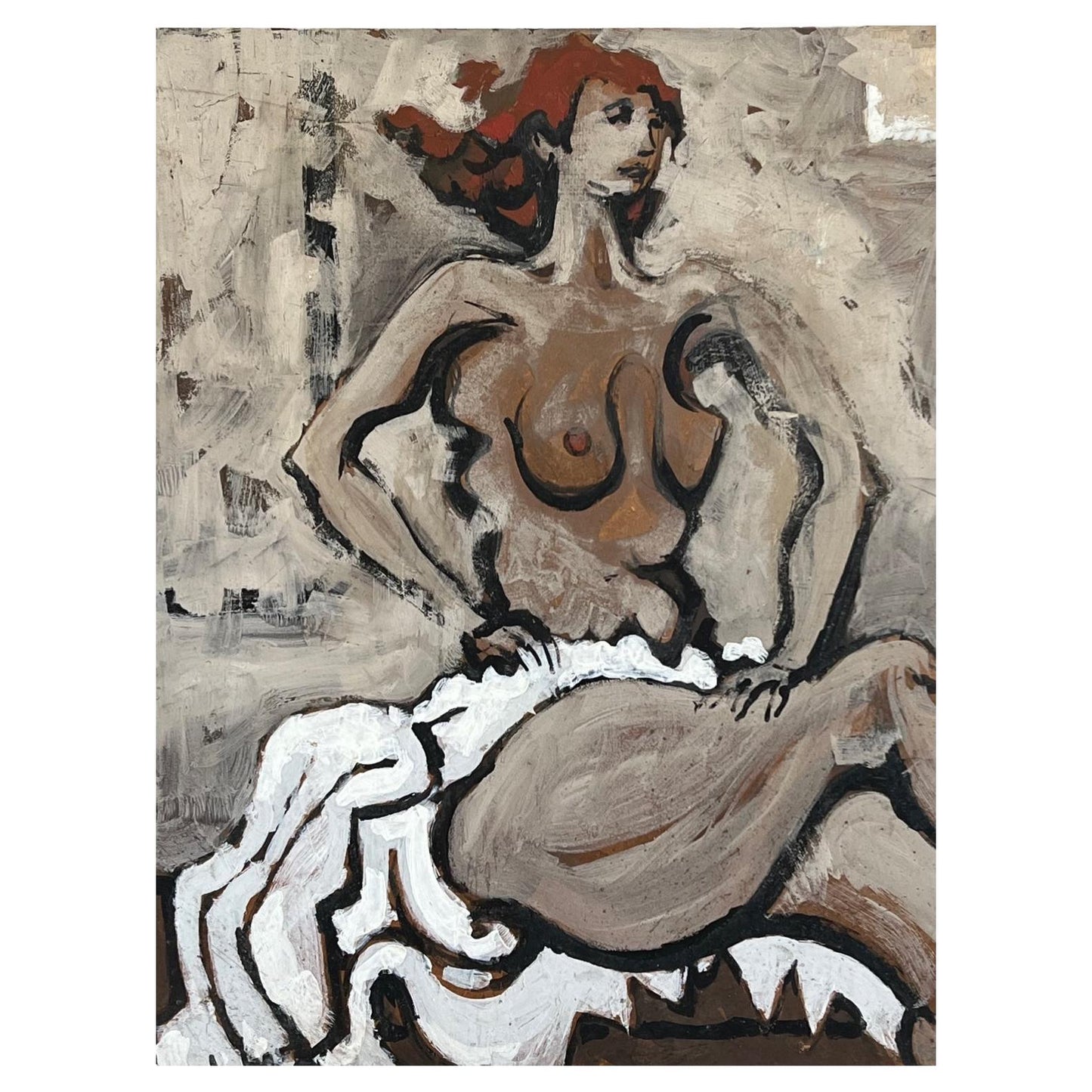 frisman vintage Leonard Maurer Tempera Painting of Woman, 1955