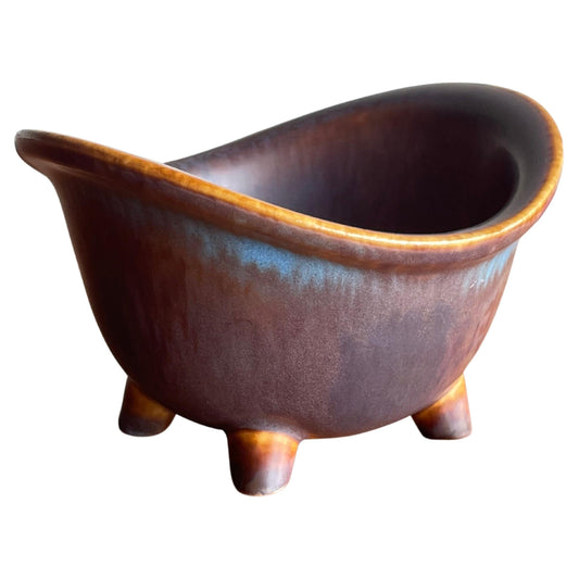 Frisman Vintage Gunnar Nylund for Rörstrand Rare Footed Bowl, Stoneware Ceramic Blue and Brown