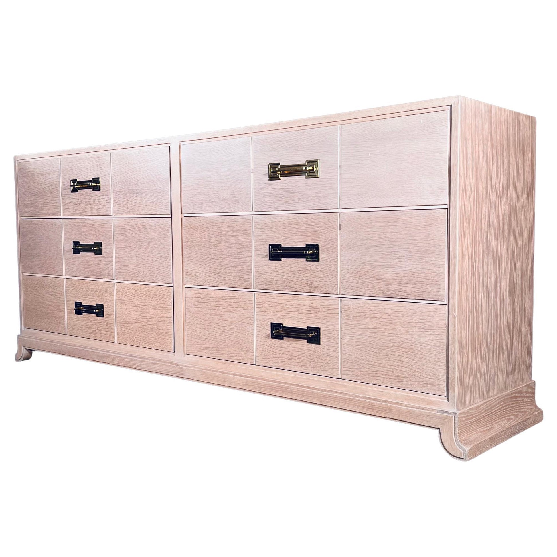 frisman vintage Tommi Parzinger Six Drawer Dresser in Pickled Oak