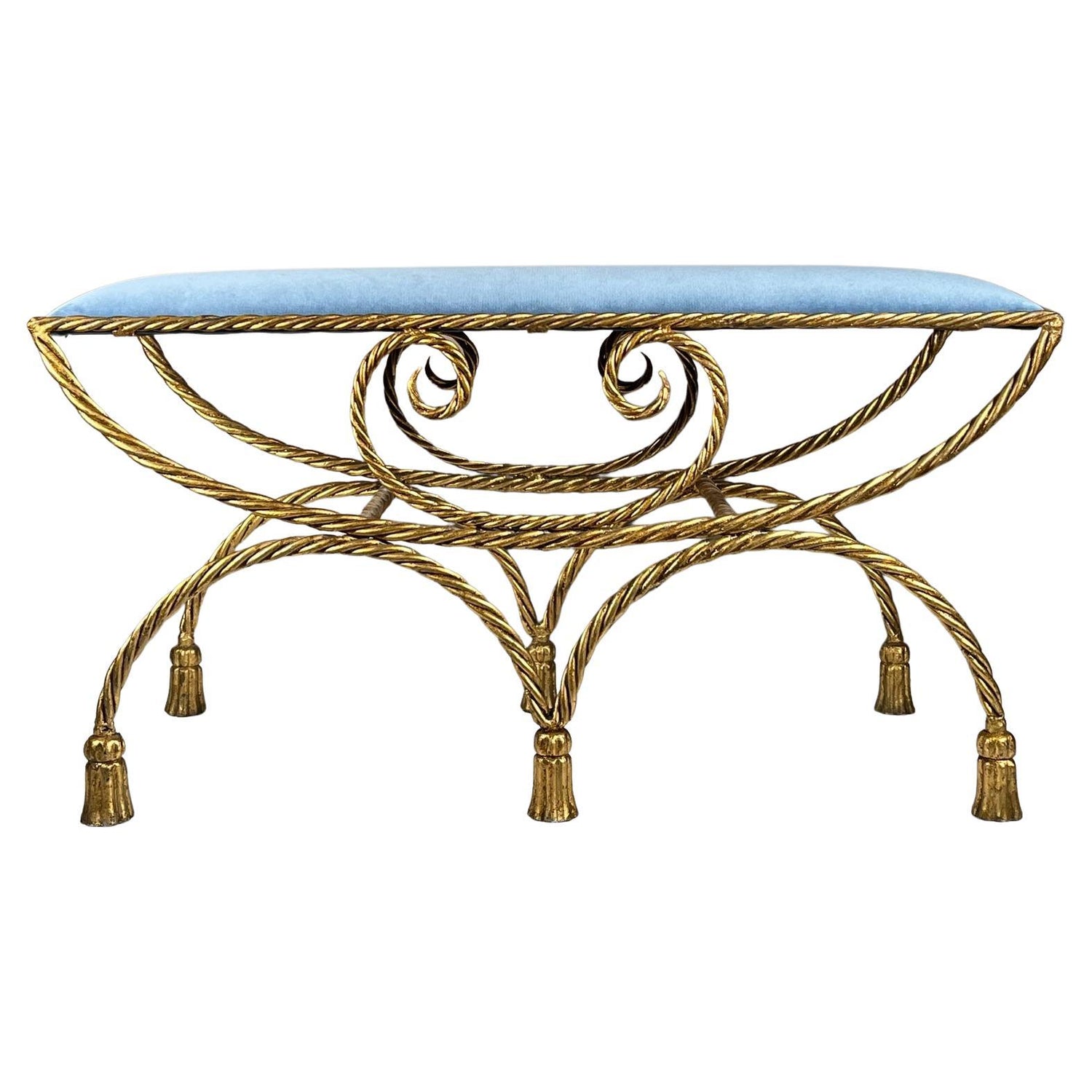 Frisman Vintage Italian Gilt Metal Hollywood Regency Bench