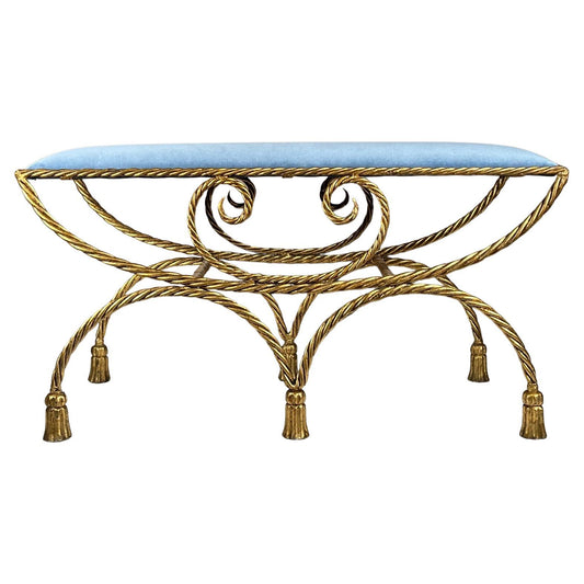 Frisman Vintage Italian Gilt Metal Hollywood Regency Bench