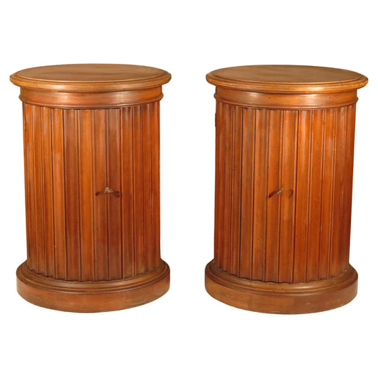 Frisman Vintage Pair of Burlwood Pedestal Tables with Speckled Finish