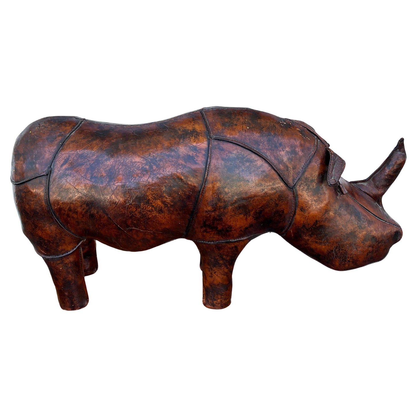 frisman vintage Vintage Leather Rhino Footstool by Abercrombie & Fitch, 1950s