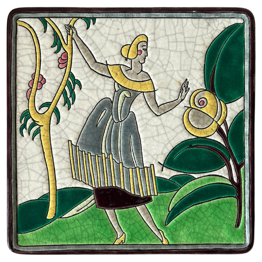 Frisman Vintage Ceramic Charger or Wall Plaque By Primavera Longwy France 1920's