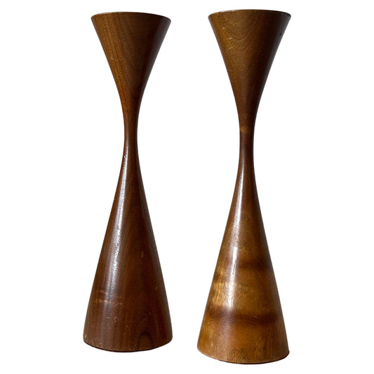 Frisman Vintage A Pair of Turned Walnut Candlesticks by Rude Osolnik 1970's