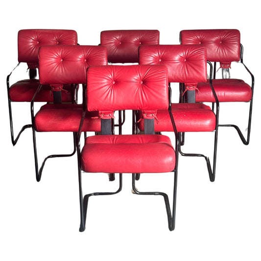 Frisman Vintage Tucroma Chairs by Guido Faleschini for I4 Mariani, Red Leather- Set of 6