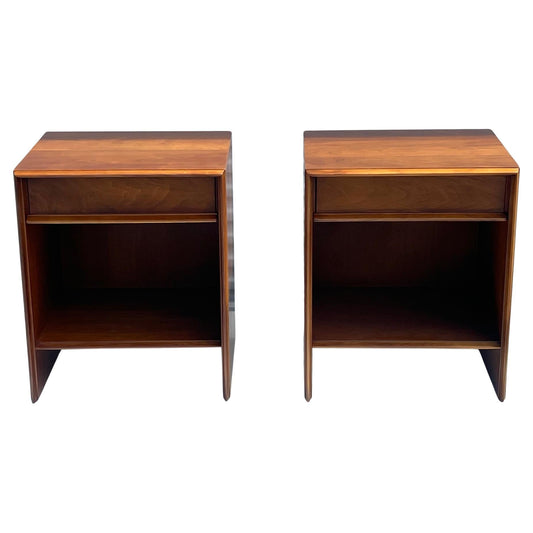 A Pair of Classic T.H. Robsjohn-Gibbings Nightstands In Walnut Ca' 1950's