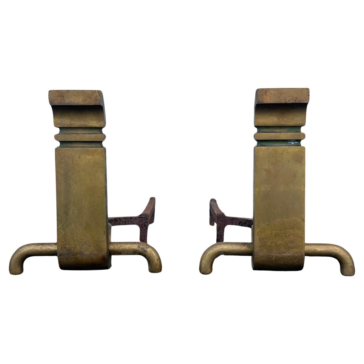 A Pair Of Bronze Modernist Andirons By Wah Chang Signed Ca' 1950's