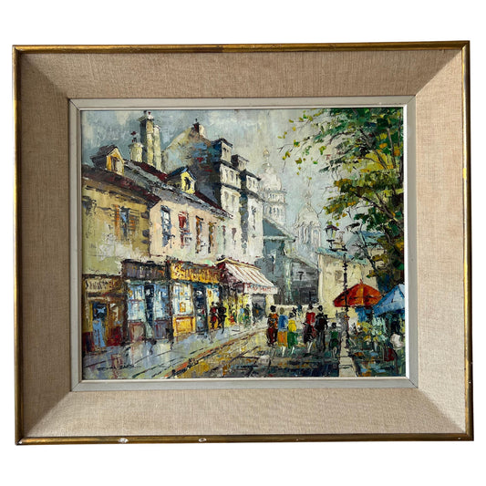 Oil On Canvas By Sevilla Saez "La Place Du Tertre" Paris Ca' 1950's