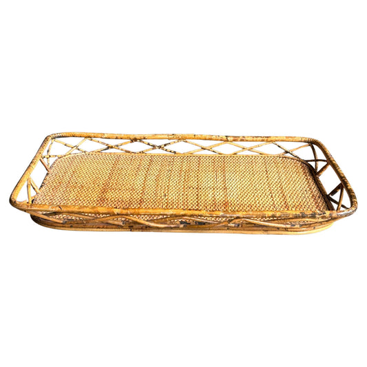 Frisman Vintage Burnt Bamboo and Cane Serving Tray