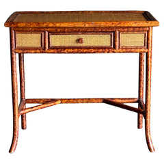 British Colonial Style Small Desk or Console Table, Faux Bamboo and Cane