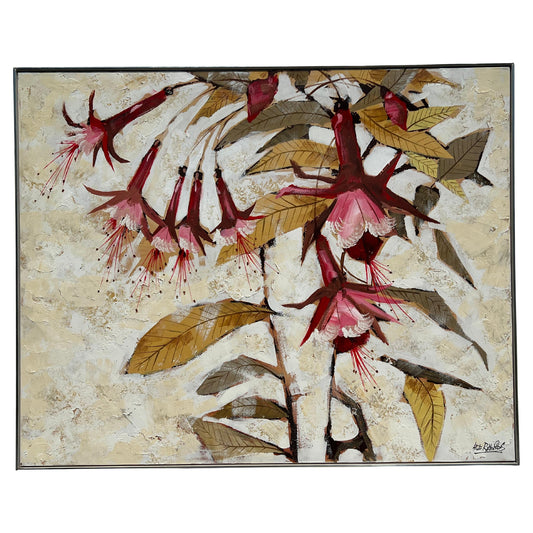 Frisman Vintage Massive Lee Reynolds Mid Century Modern Asian Stylized Fuchsia Floral Painting