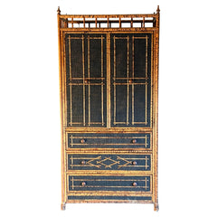 Vintage British Colonial Style Faux Bamboo and Cane Armoire