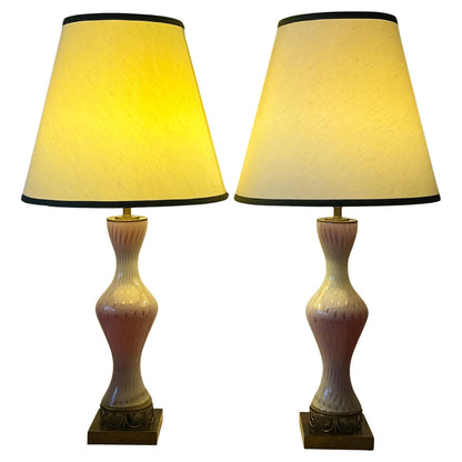 frisman vintage A Pair Of Light Pink Murano Hourglass Lamps Ca' 1950's