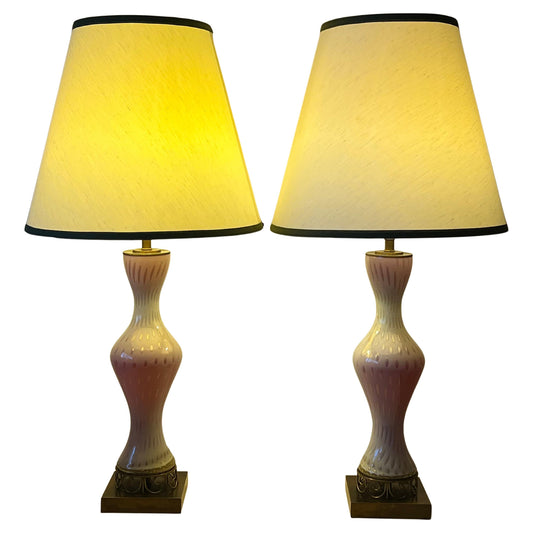 Frisman Vintage A Pair Of Light Pink Murano Hourglass Lamps Ca' 1950's