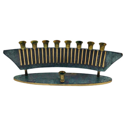 Frisman Vintage 1950s Vintage Mid Century Art Deco Verdigris Sculptural Modern Menorah Israel