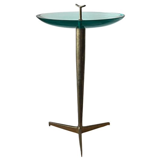 Frisman Vintage Fontana Arte Style Occasional Table in Polished  Brass and Concave Glass