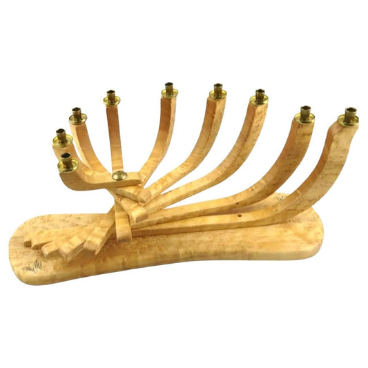 Frisman Vintage XL Vintage Artisan Hand Turned Modern  Kinetic Maple Wood MCM Menorah Signed