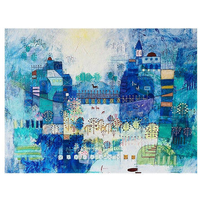 Frisman Vintage 60s Mid Century Heshi Yu Abstract Cityscape Naive Chinese Modernist Painting O/C