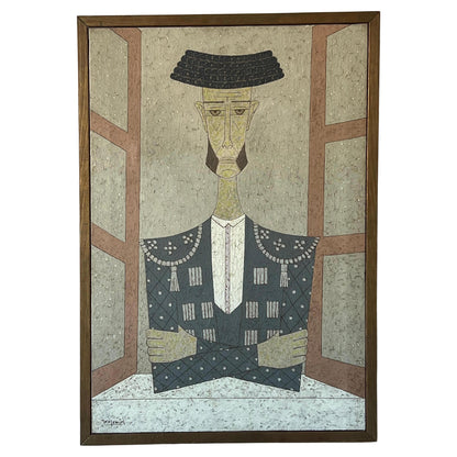 Frisman Vintage 60s Jose Lamiel Mid Century Modern Bullfighter Painting Buffet Modigliani Style