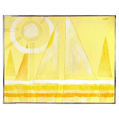 Frisman Vintage XL Italo Valenti Mid Century Cubist Abstract Mixed Media Sailboat Oil Painting