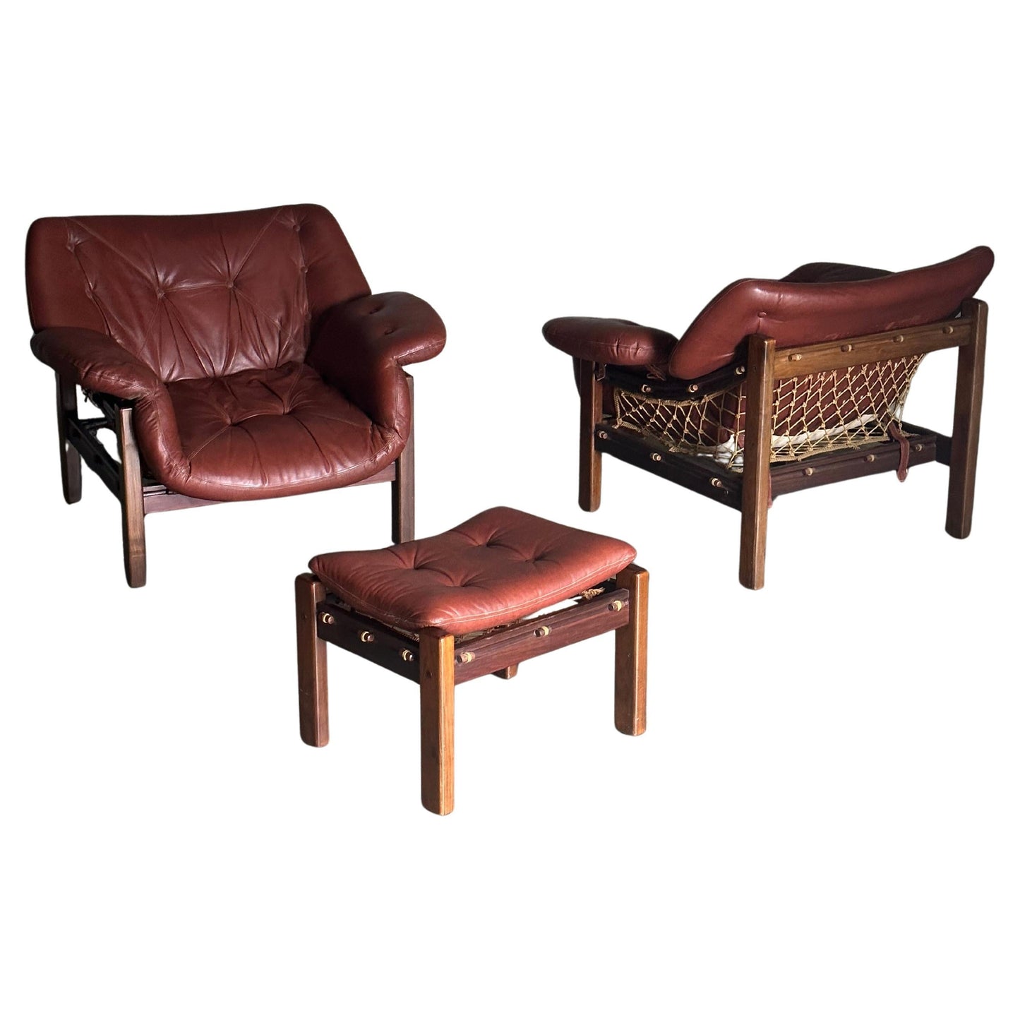 Frisman Vintage Jean Gillon Tijuca Chairs and Ottoman, a Set of 3