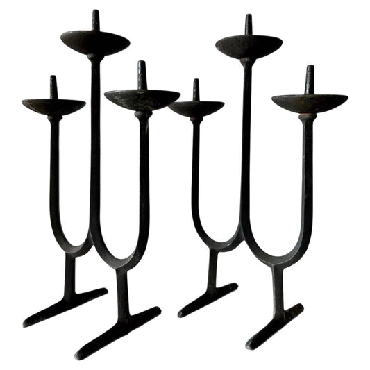 Frisman Vintage Pair Mid Century Dansk Jens Quistgaard Iron Brutalist Candle Holder Candelabra