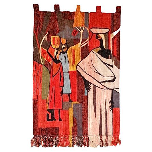 Frisman Vintage Huge Mid Century Modern Setsoto Handwoven African Royal Family Wall Tapestry