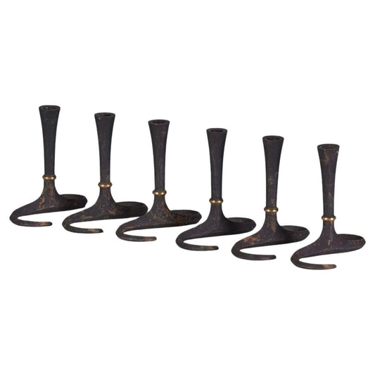 Frisman Vintage 50s Set of 6 Dansk Cast Iron S Base Taper Candle Holders Jens Quistgaard Denmark