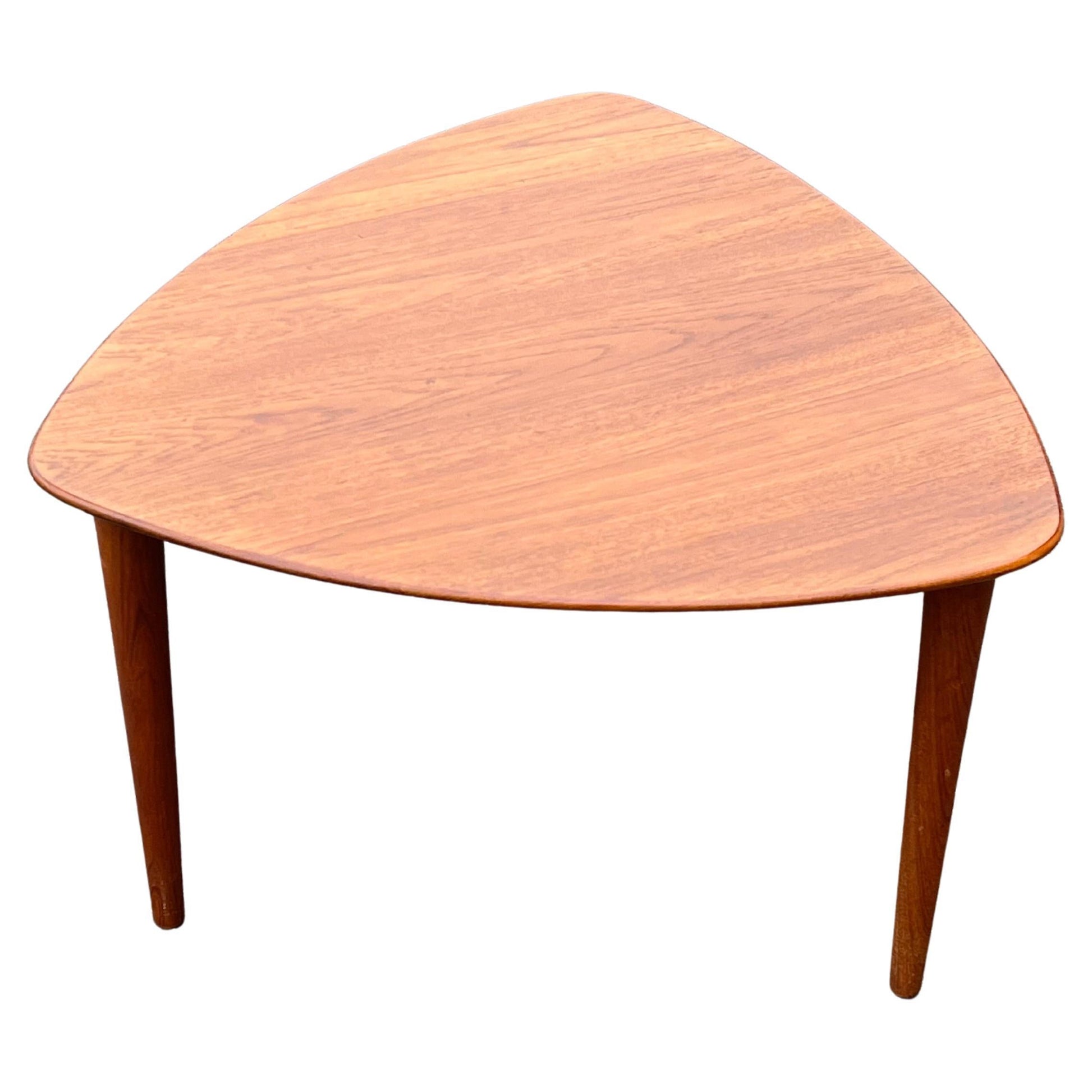 Frisman Vintage Scandinavian Sculptural Solid Teak Triangular Side Table by Gustav Bahus
