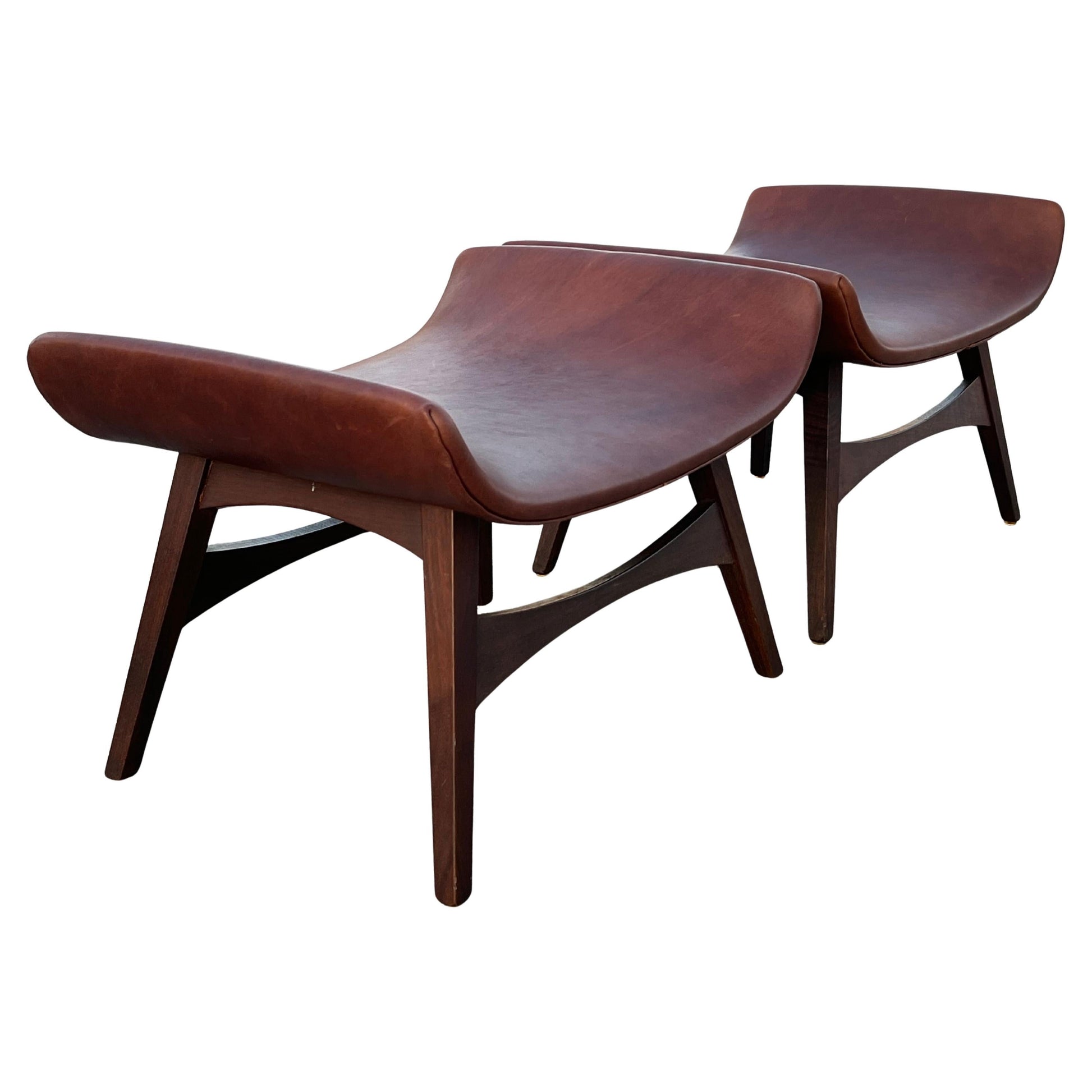 Frisman Vintage A Pair Of Mel Abitz Large Stools For Galloway's Ca' 1960's in Brown Leather