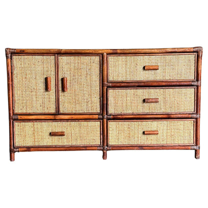 Frisman Vintage 1980s Faux Bamboo and Cane Sideboard