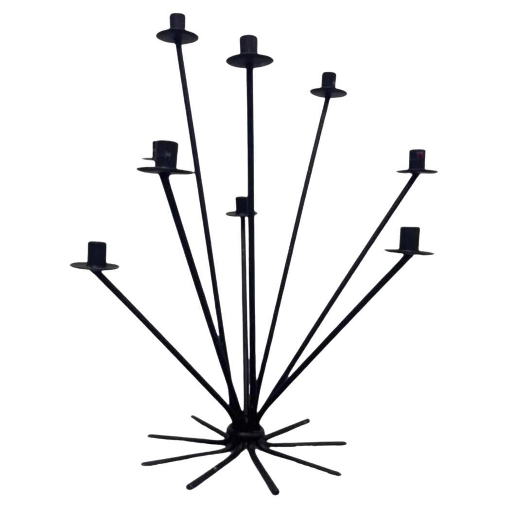 Frisman Vintage 50s Scandinavian Wrought Iron 9Light Ljusstake Starburst Vintage Menorah Denmark
