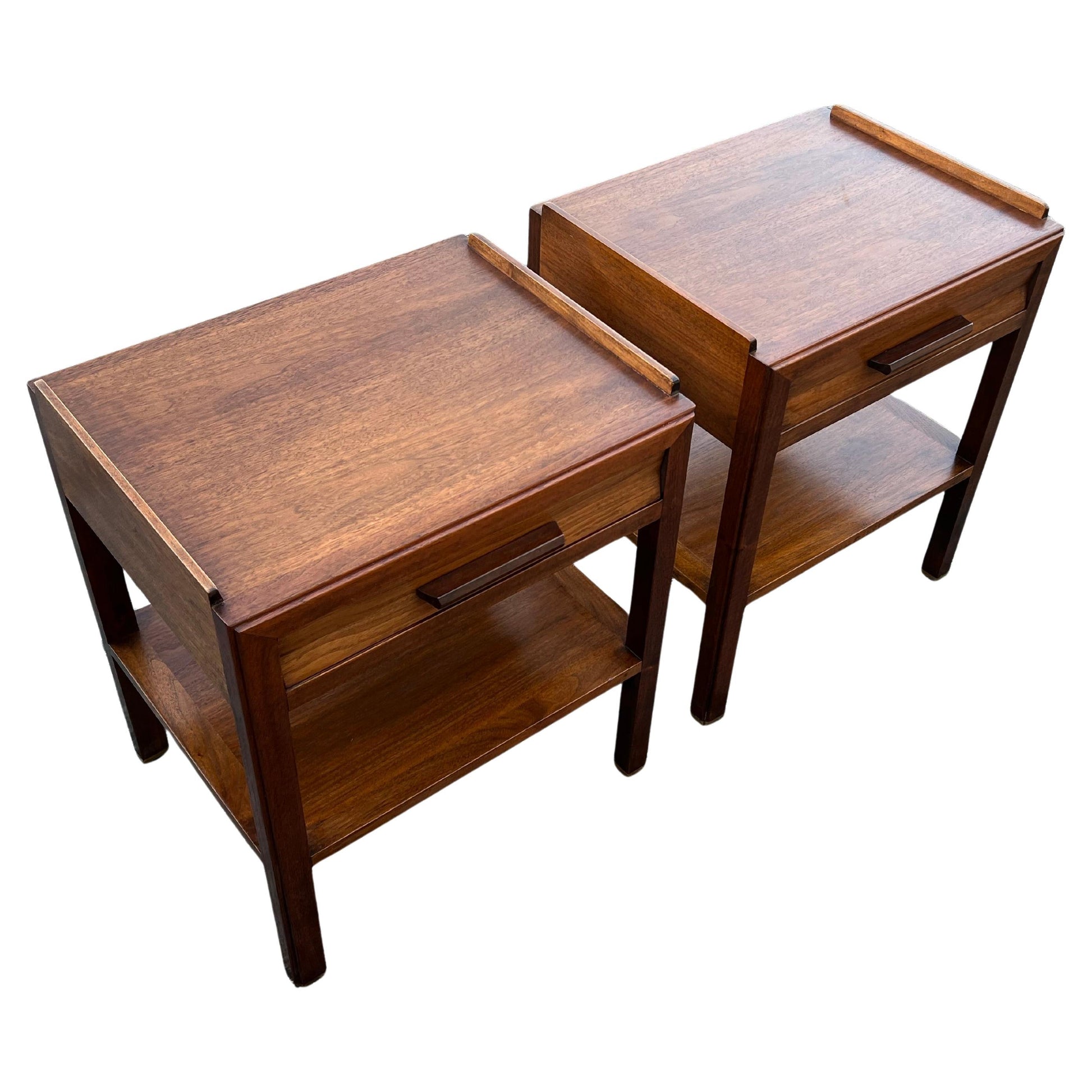Frisman Vintage Edward Wormley Dunbar Night Stands Walnut  With Rosewood Handles Ca' 1950's