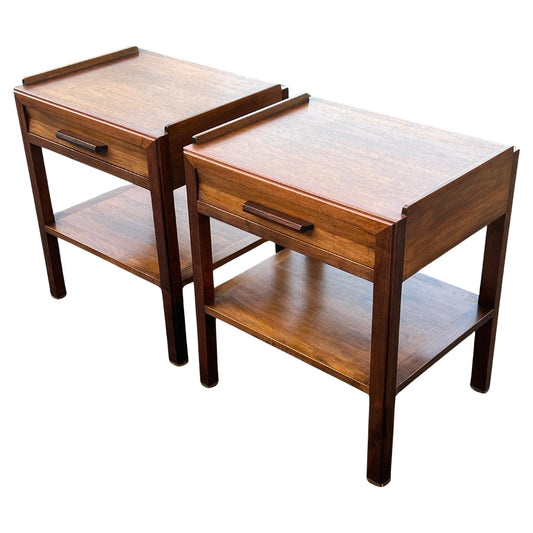 Frisman Vintage Edward Wormley Dunbar Night Stands Walnut  With Rosewood Handles Ca' 1950's