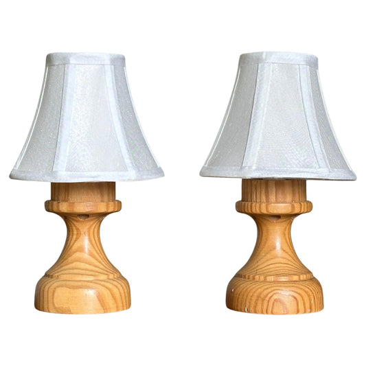 Frisman Vintage Small Turned Pine Lamps, Sweden, 1970s