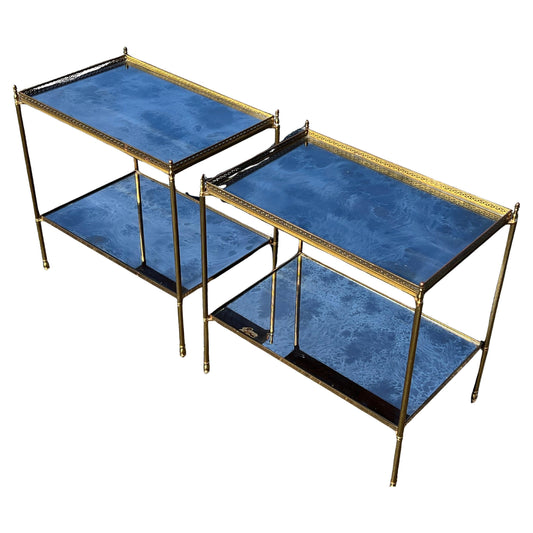 Frisman Vintage A Pair Of Classic Bagues Side Tables With Eglomise Tops ca' 1970's